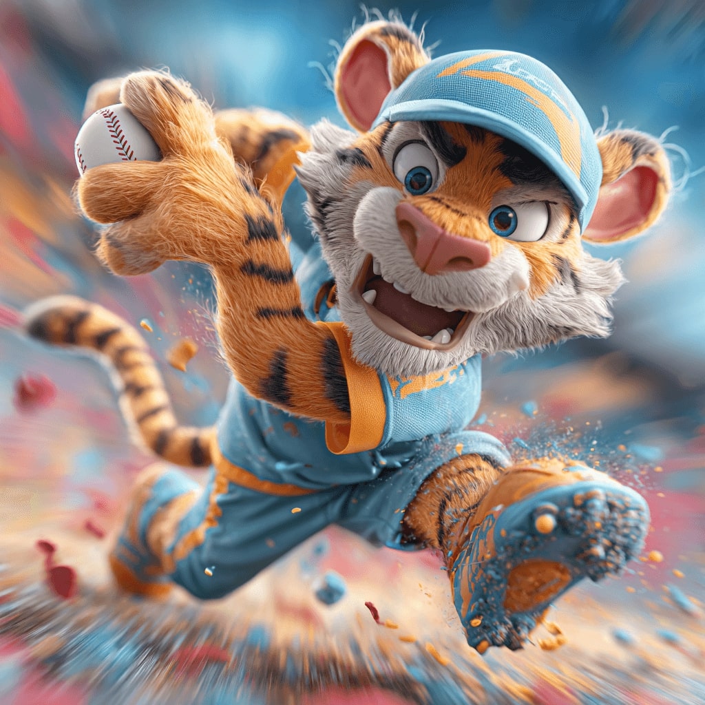 BDUUU casino mascot a tiger in cricket throwing form, symbol of sports betting
