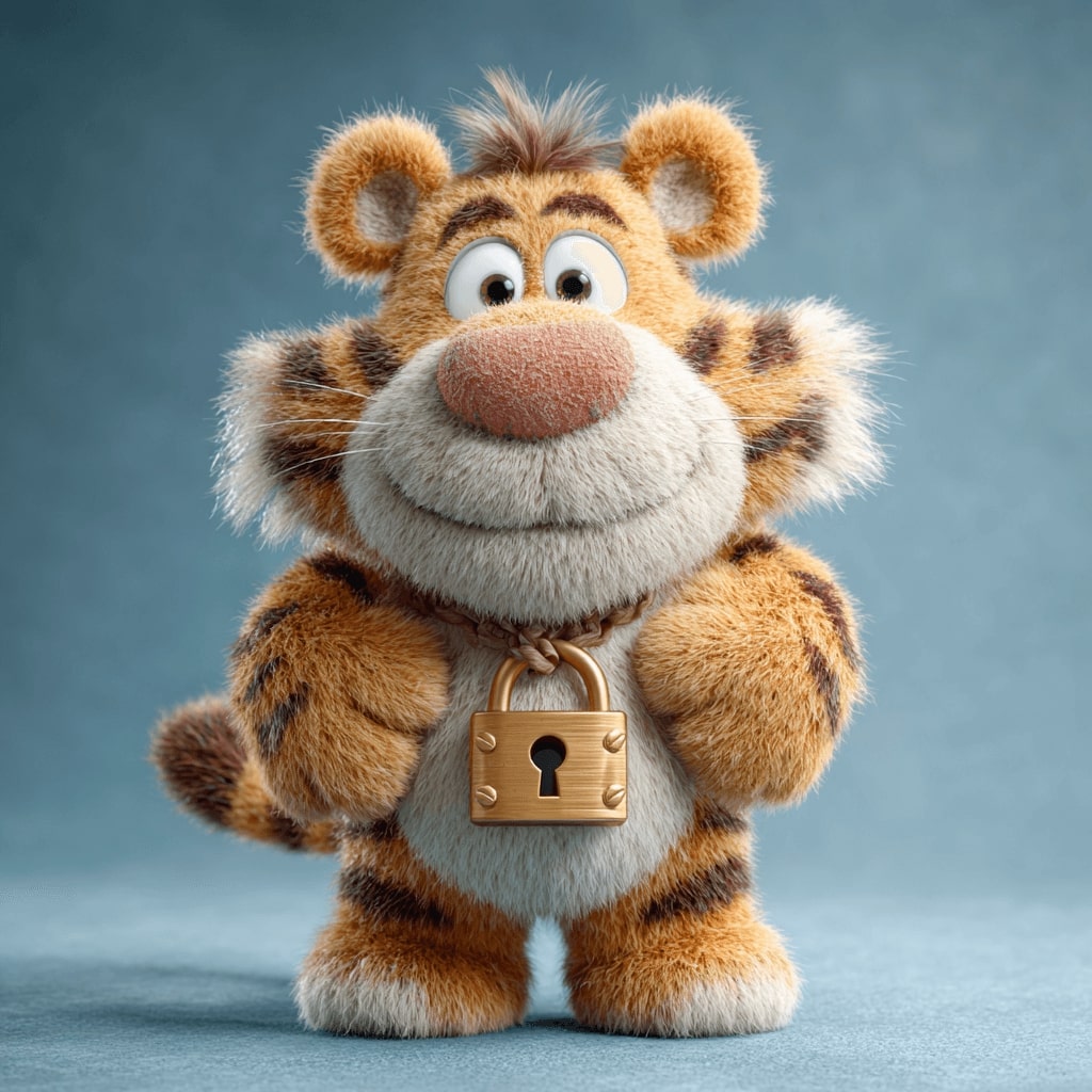 A cute tiger mascot with a lock around its neck symbolises secure login to your BDUUU account